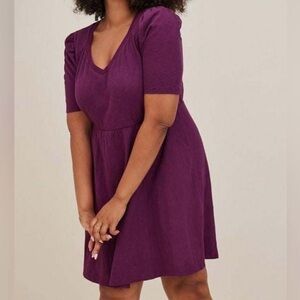 Torrid Mini Slub Puff Sleeve Skater Dress – Purple – NWT